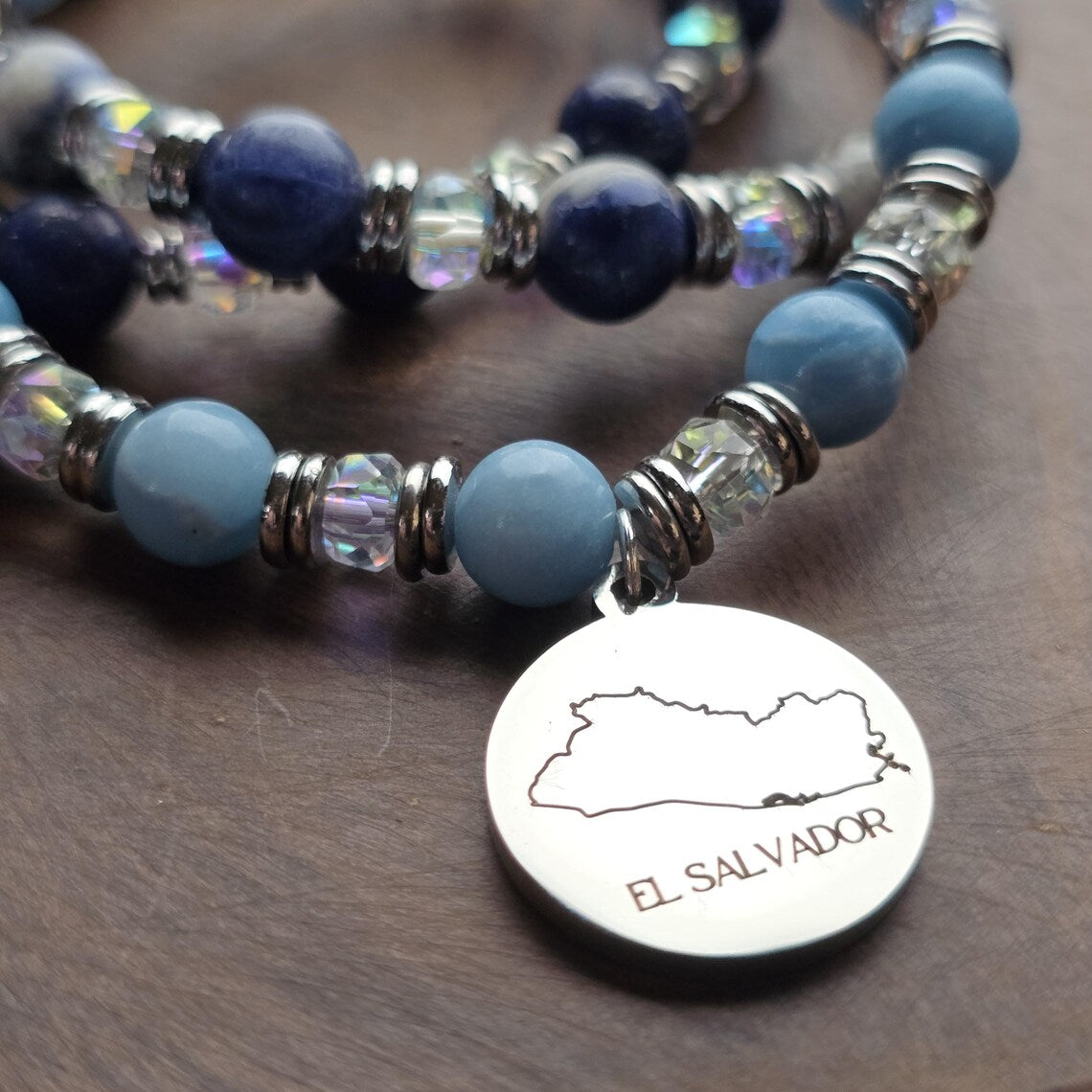 El Salvador Pride Bracelet | Customizable Country Beaded Bracelet With Engraving Option, Personalized Gift For Friend