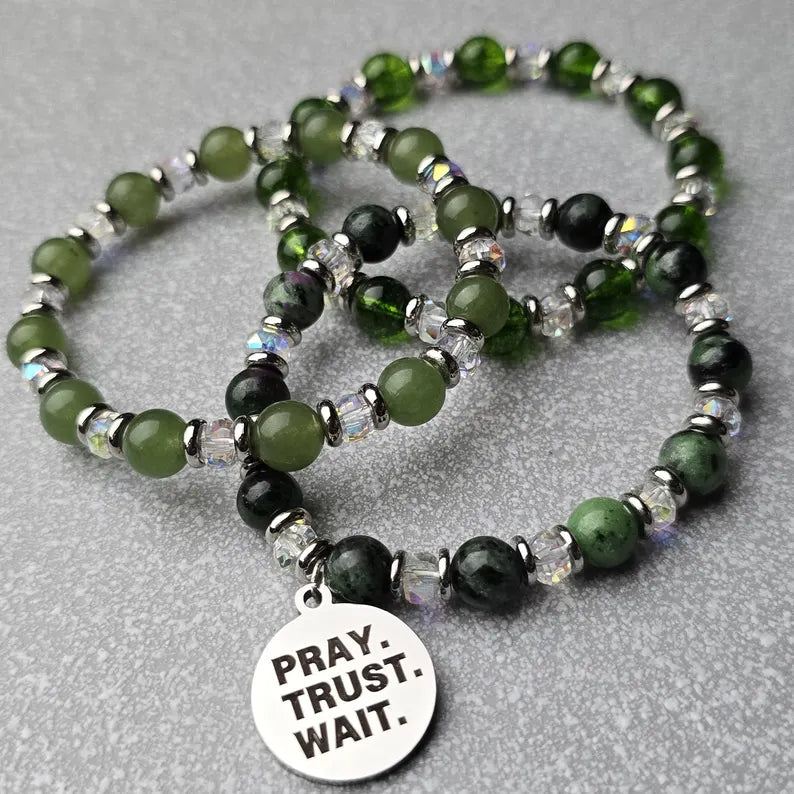 Bible Verse Christian Bracelet - Pray, Trust, Wait  Custom Beads and Message