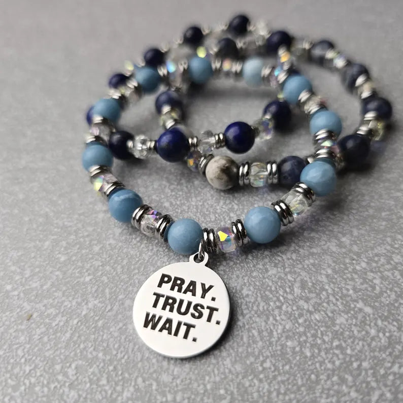 Bible Verse Christian Bracelet - Pray, Trust, Wait  Custom Beads and Message