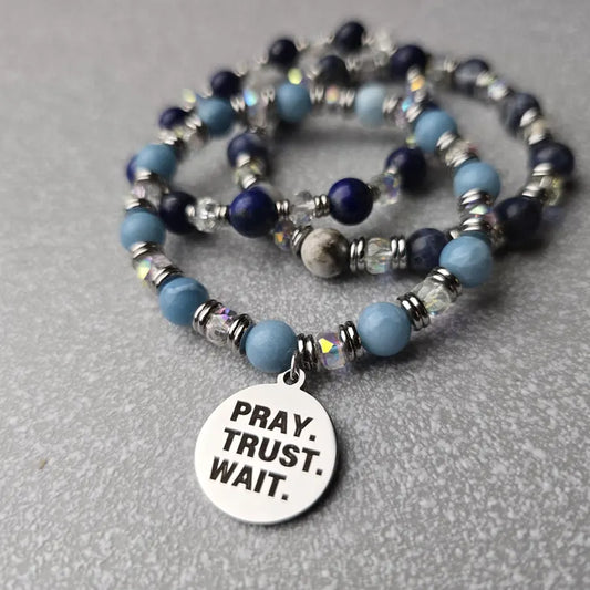 Bible Verse Christian Bracelet - Pray, Trust, Wait  Custom Beads and Message