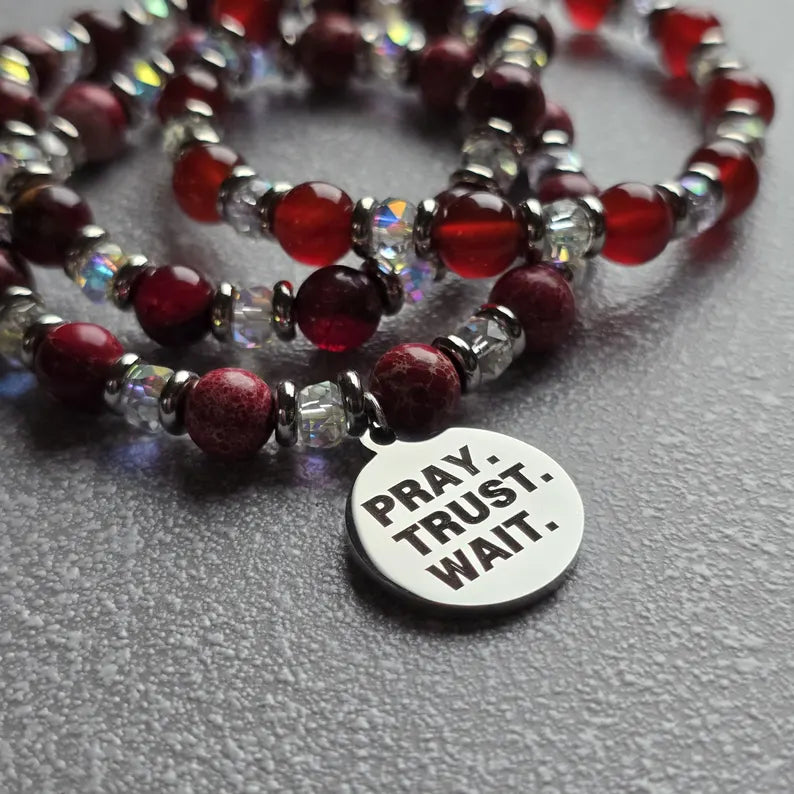 Bible Verse Christian Bracelet - Pray, Trust, Wait  Custom Beads and Message