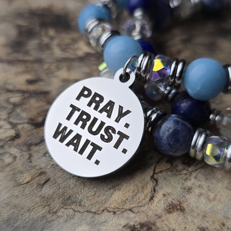 Bible Verse Christian Bracelet - Pray, Trust, Wait  Custom Beads and Message