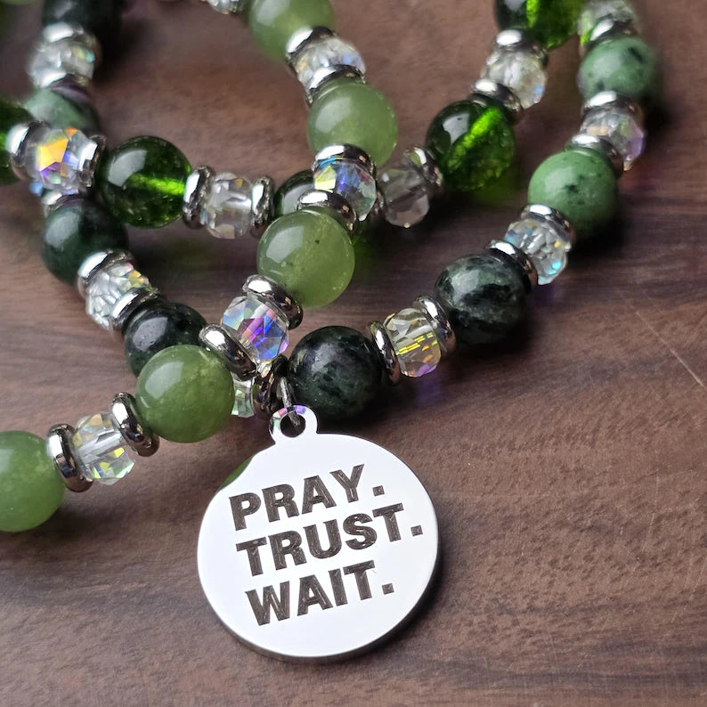 Bible Verse Christian Bracelet - Pray, Trust, Wait  Custom Beads and Message